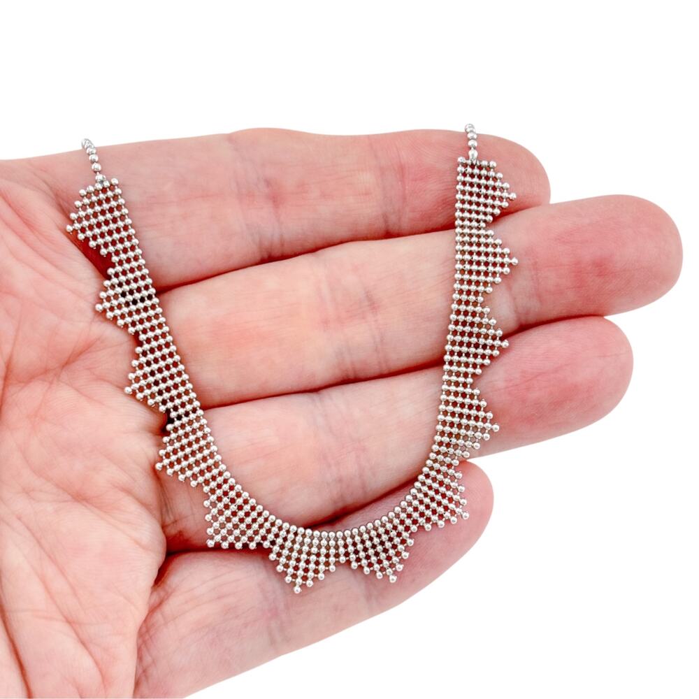 Vintage Italian Sterling Silver 925 Woven Ball Chain Mesh Necklace 16"